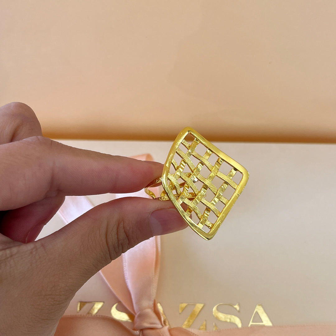 Square grid gold handmade bangle and ring