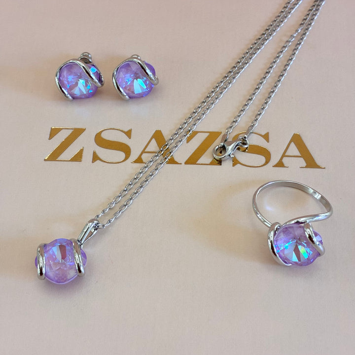 Murano lilac pendant silver set