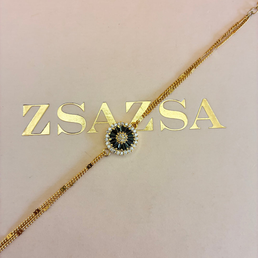 Black dainty gold plated pendant and bracelet