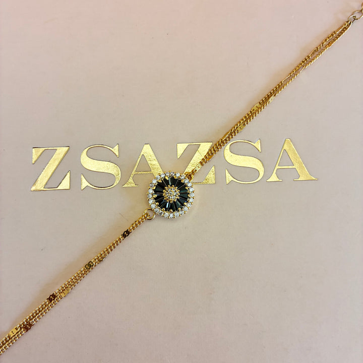Black dainty gold plated pendant and bracelet