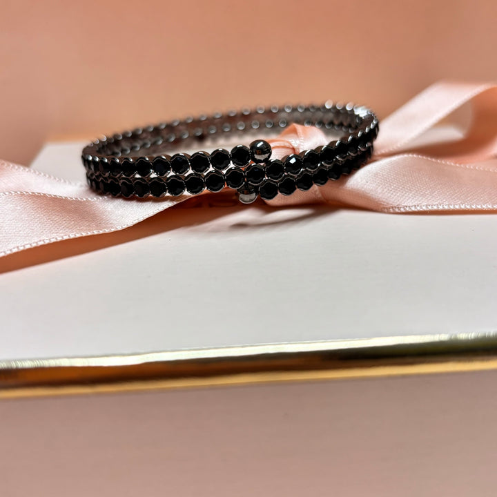2 rows black rhinestone bangle