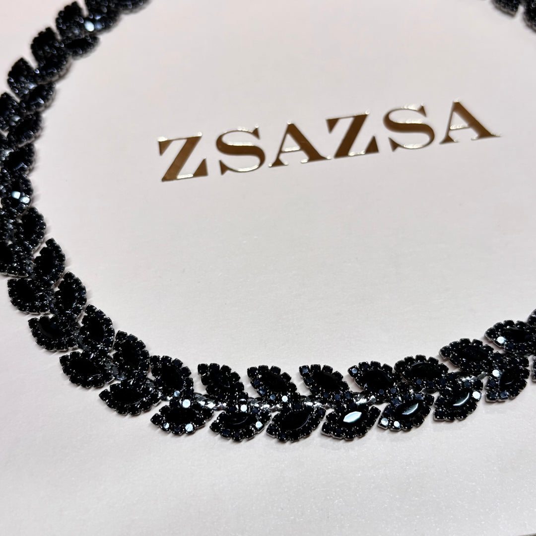 Black rhinestone marquise necklace