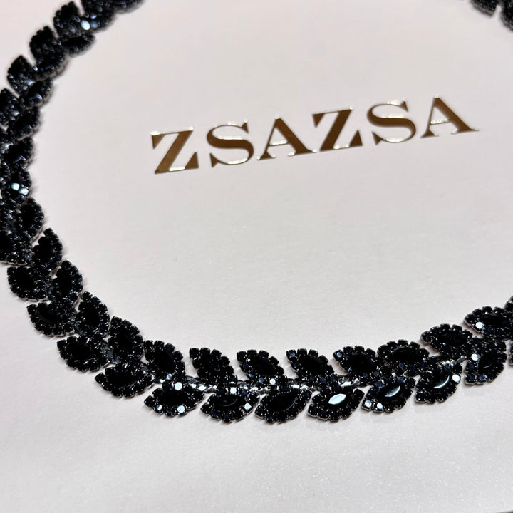 Black rhinestone marquise necklace