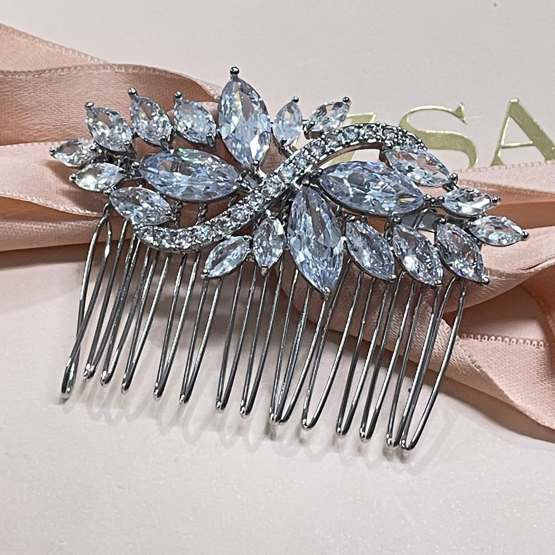 Silver hair comb in marquise zircones