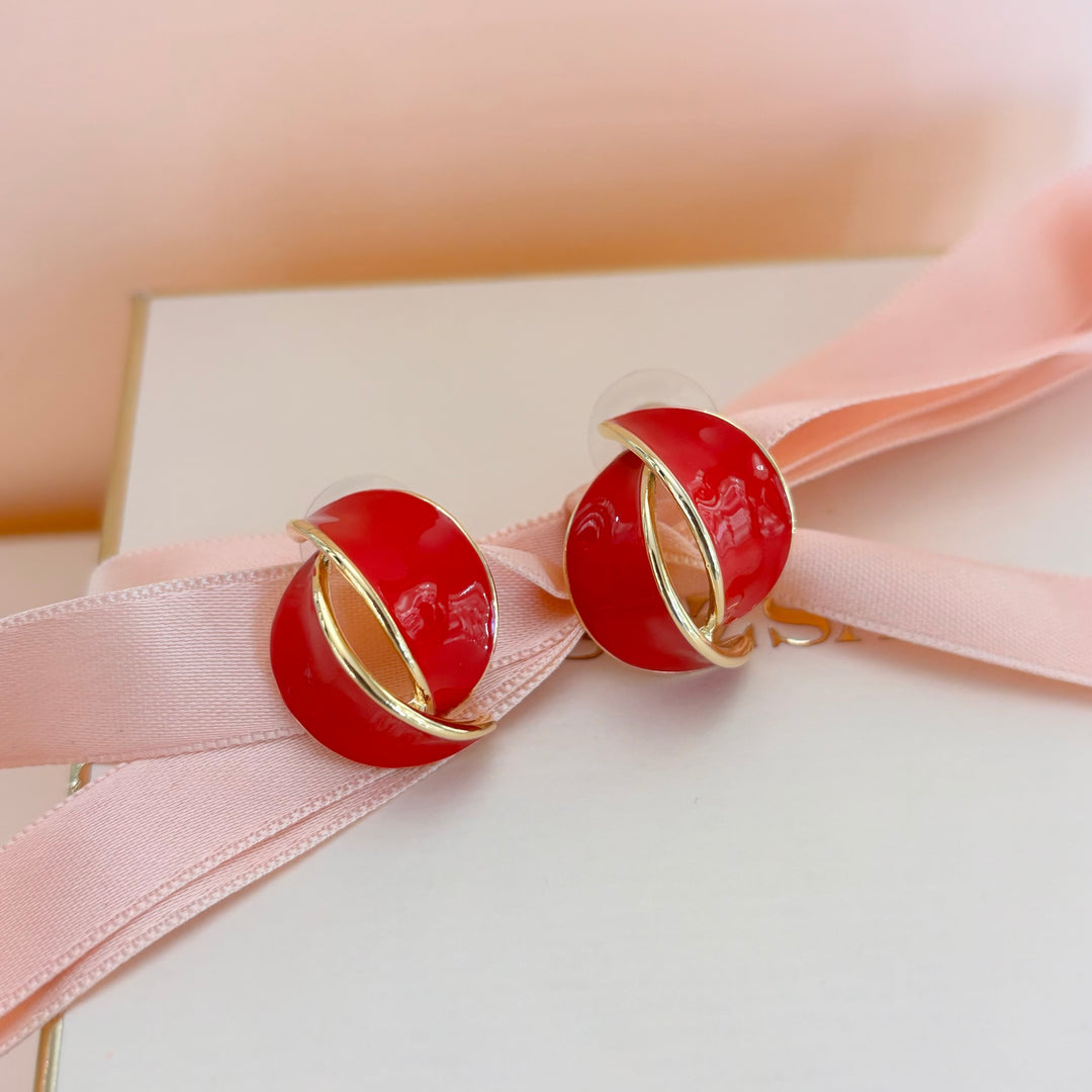 Red enamel earrings