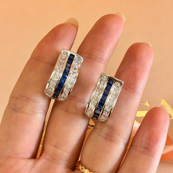 Navy blue zircone French clip earrings