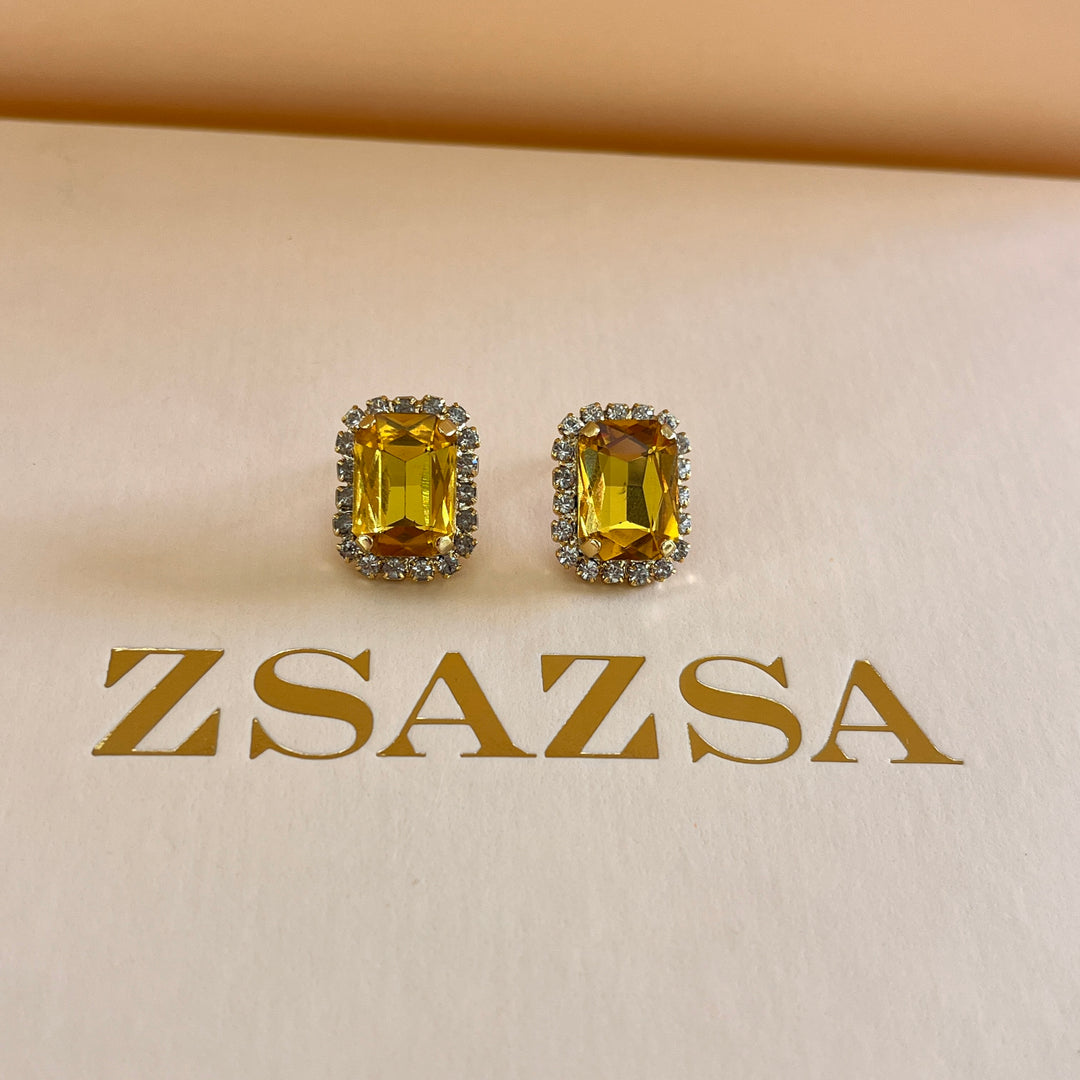 Yellow Swarovski crystals studs and ring