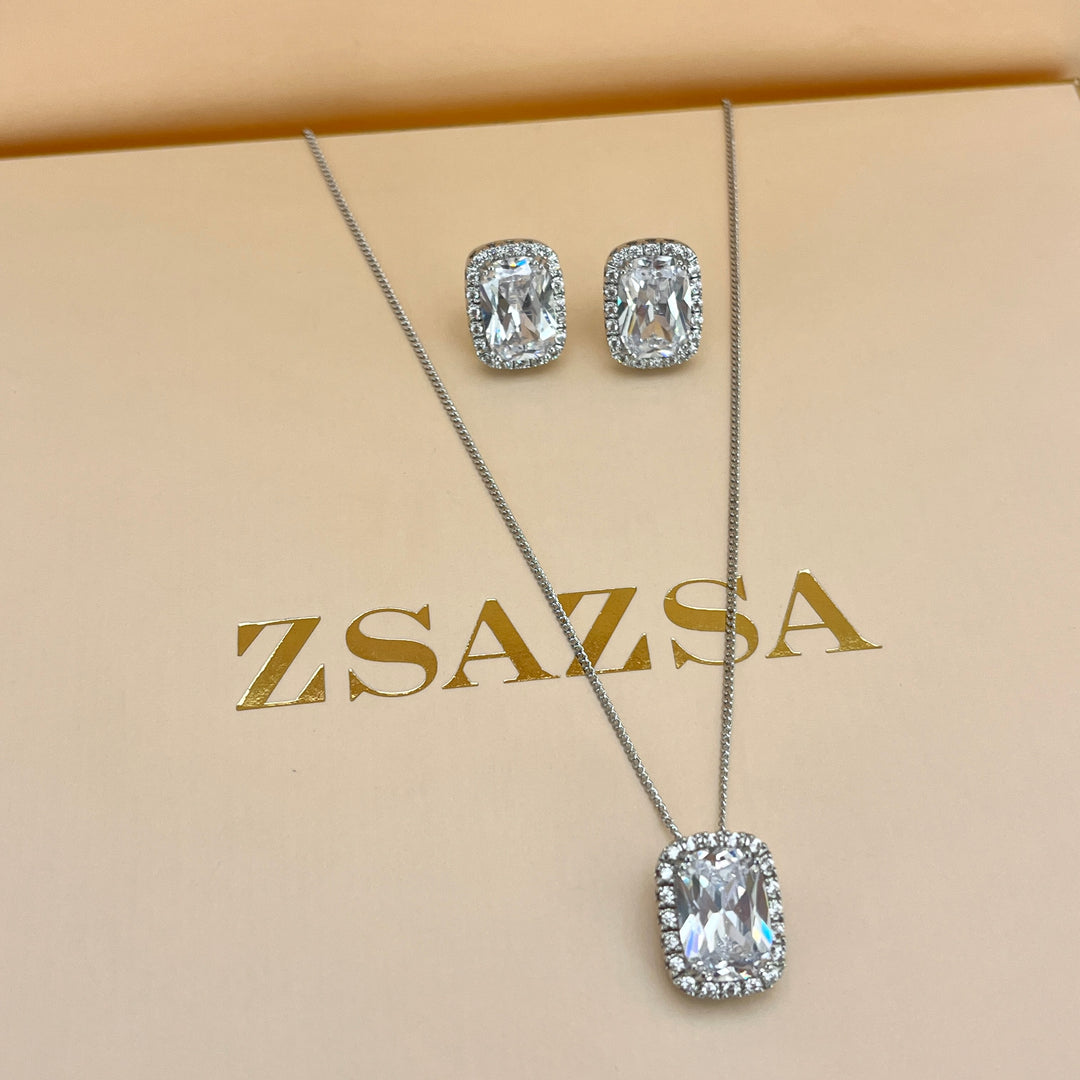 silver zircone rectangular set