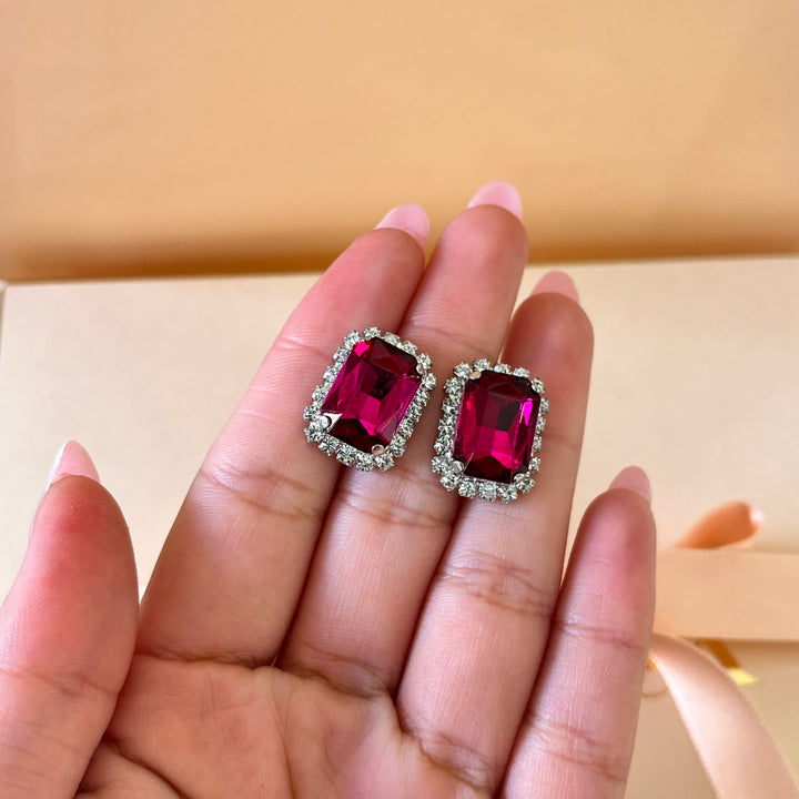 Fuchsia rectangular Preciosa crystals set