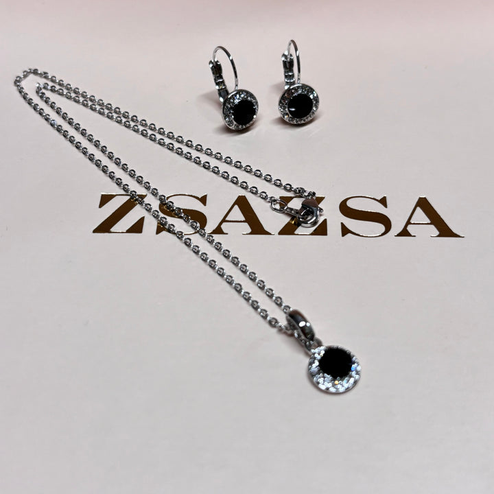 Dainty black rhinestone silver set