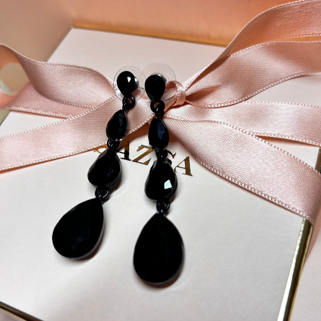 Teardrop black rhinestone earrings