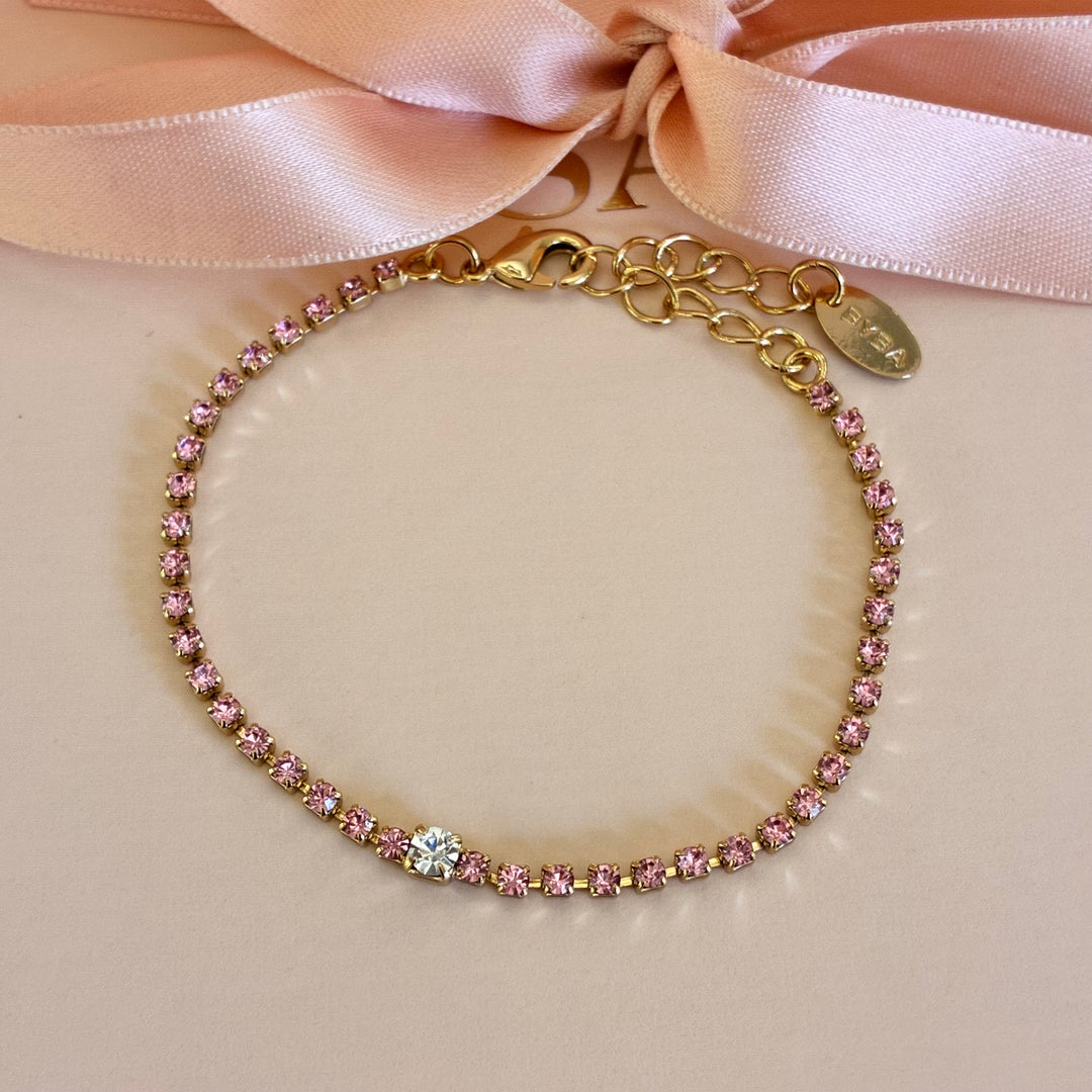 Dainty pink Swarovski crystals gold plated bracelet