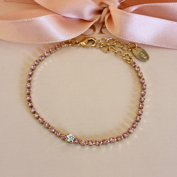 Dainty pink Swarovski crystals gold plated bracelet