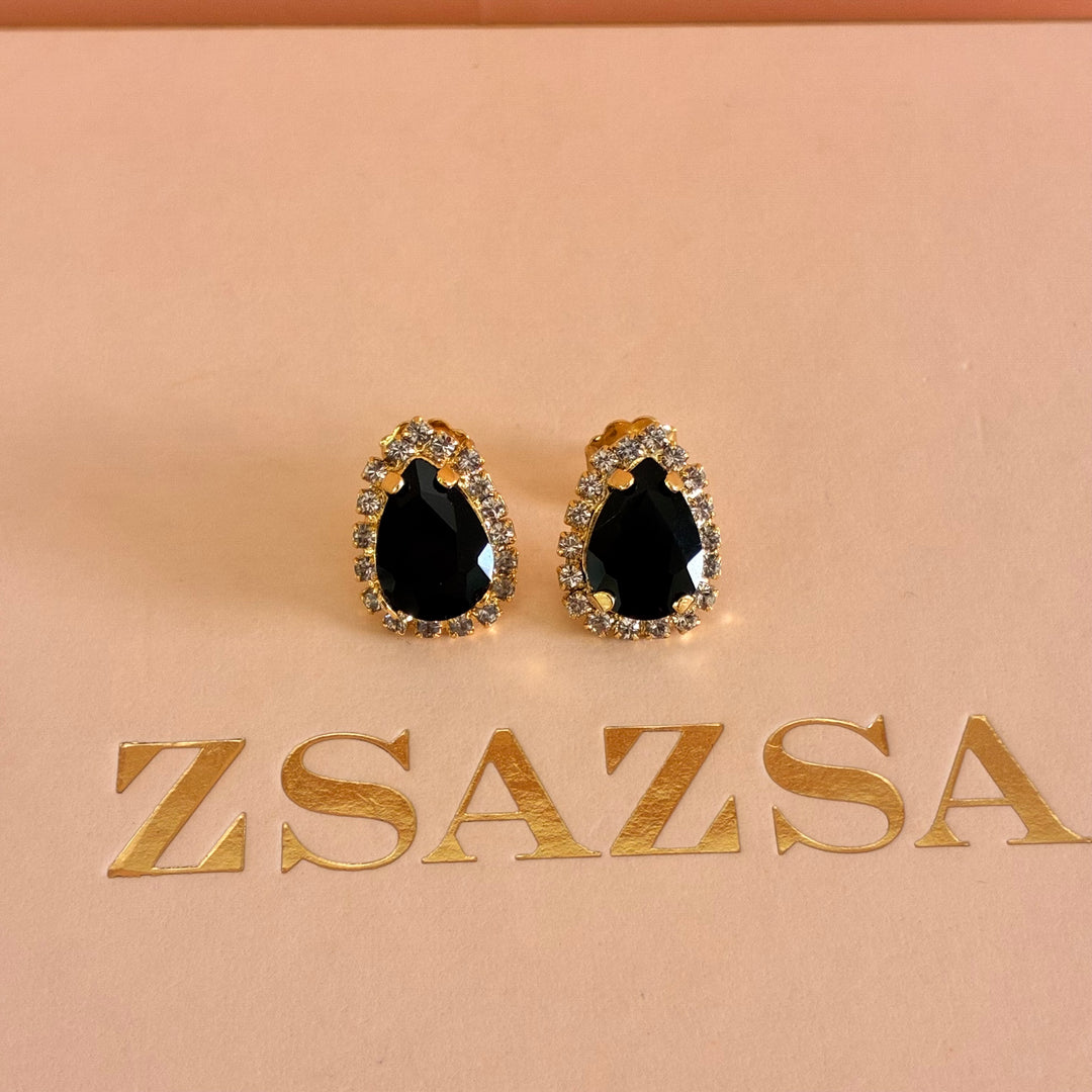 Teardrop Black Preciosa crystals gold plated set