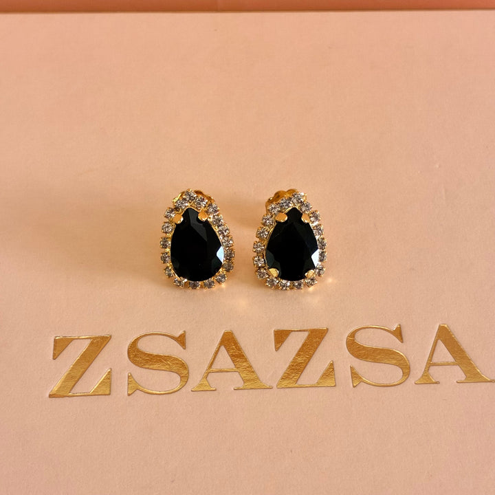 Teardrop Black Preciosa crystals gold plated set