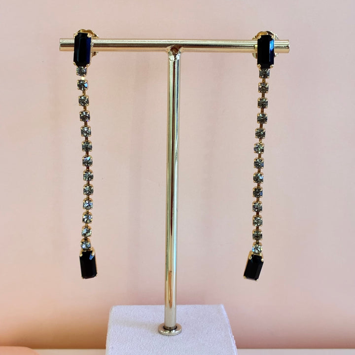 Black preciosa crystals long earrings