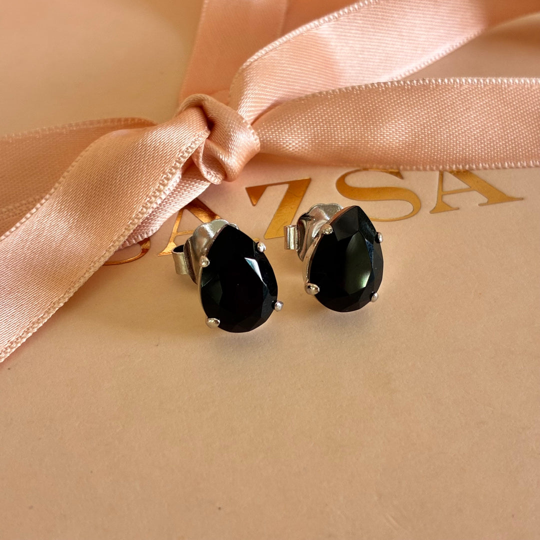 Black teardrop Swarovski crystals studs