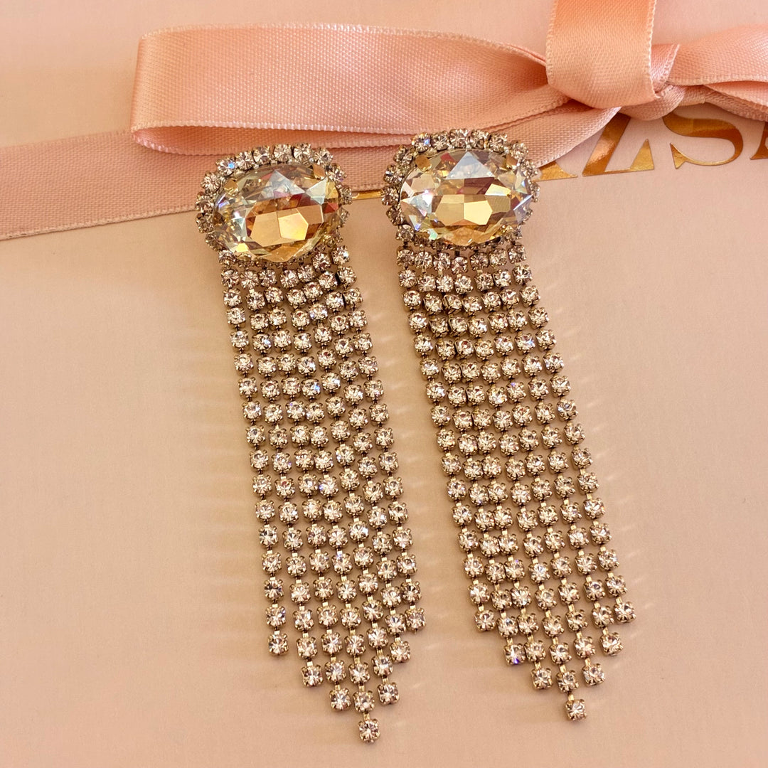Champagne fringe Swarovski crystals earrings