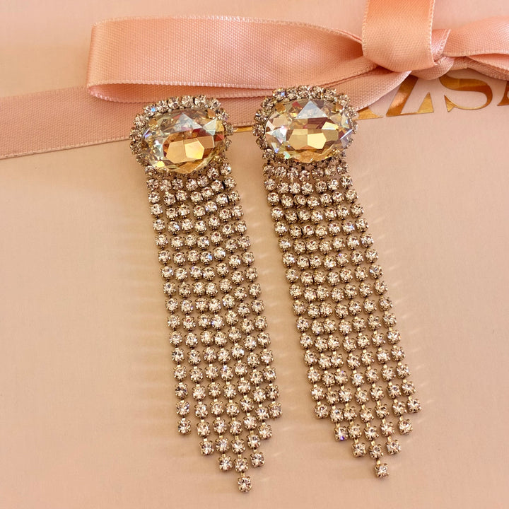 Champagne fringe Swarovski crystals earrings