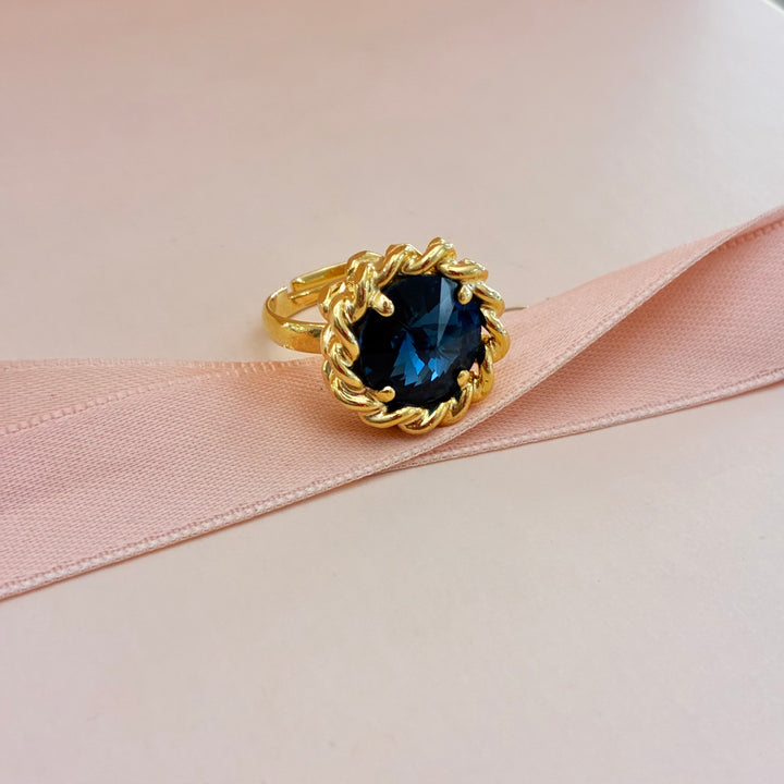 Round navy blue preciosa crystals ring