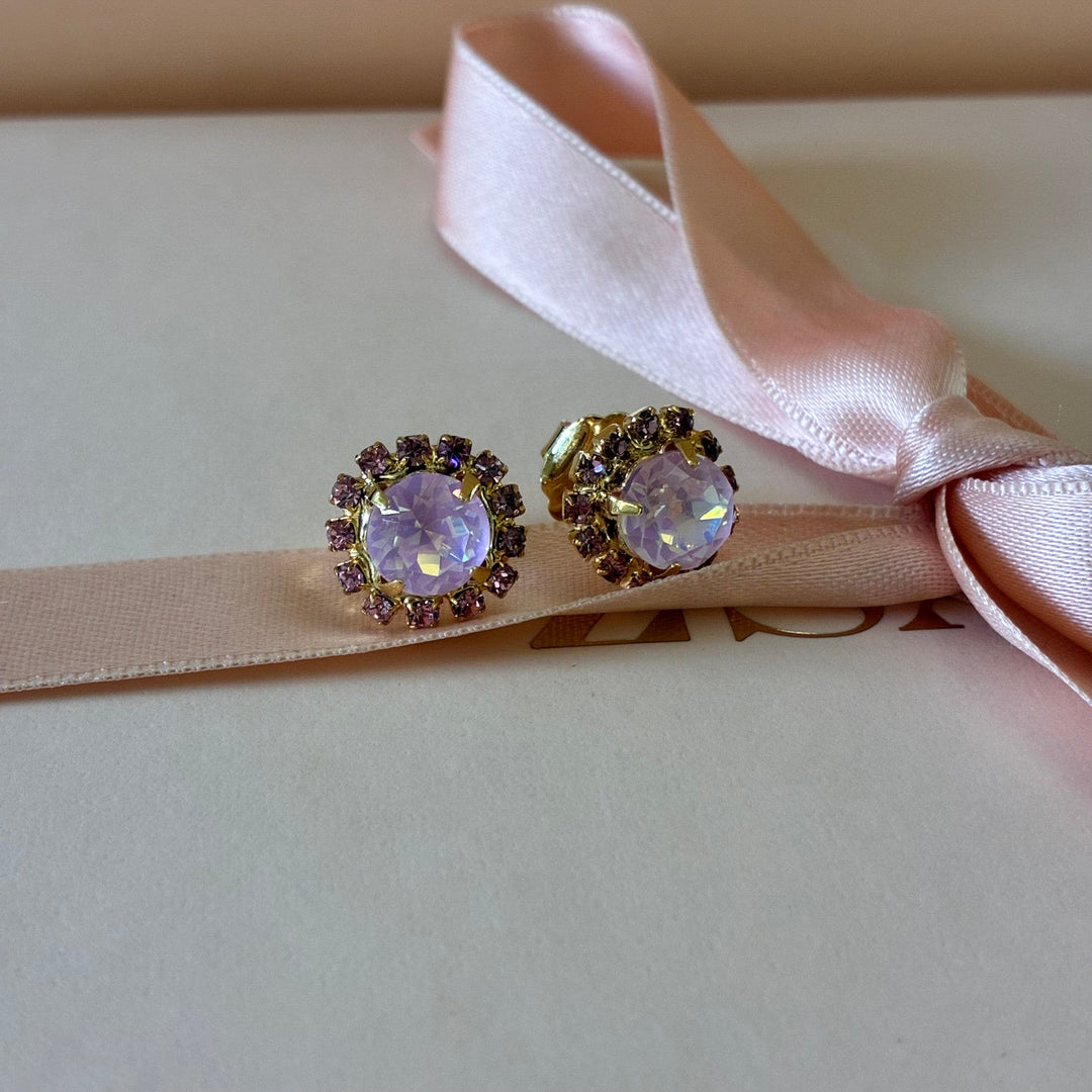 Pink Swarovski crystals gold plated studs