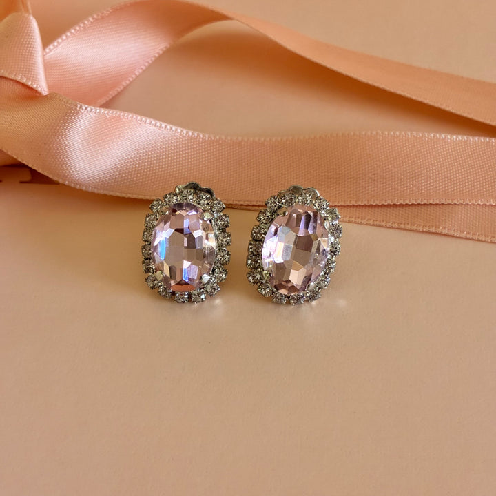 Oval light pink Preciosa crystals silver pendant set