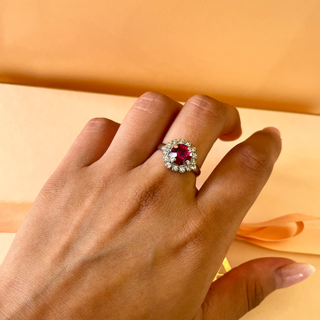 Fuchsia flower Swarovski crystals set