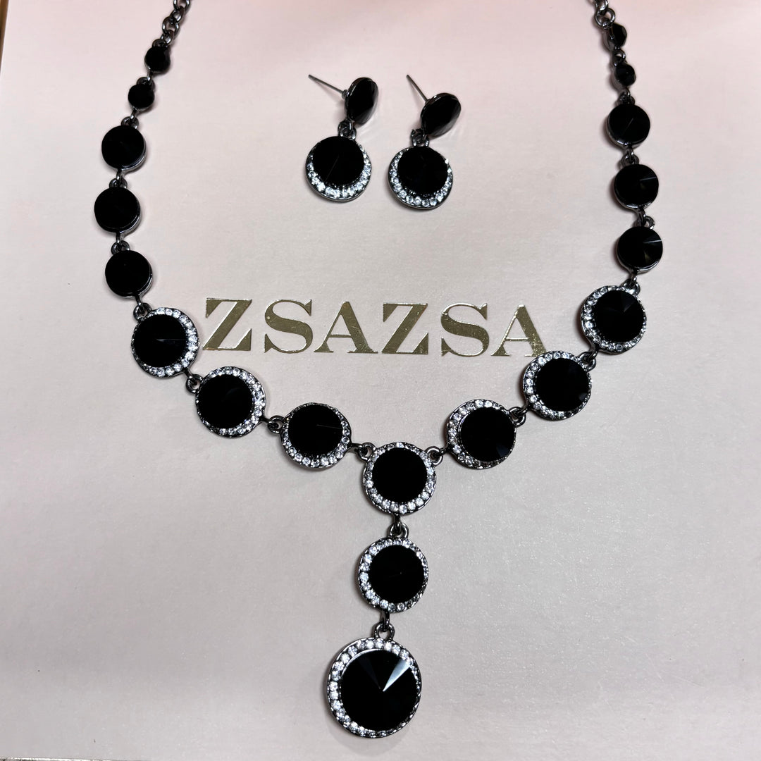 Black rhinestone silver set
