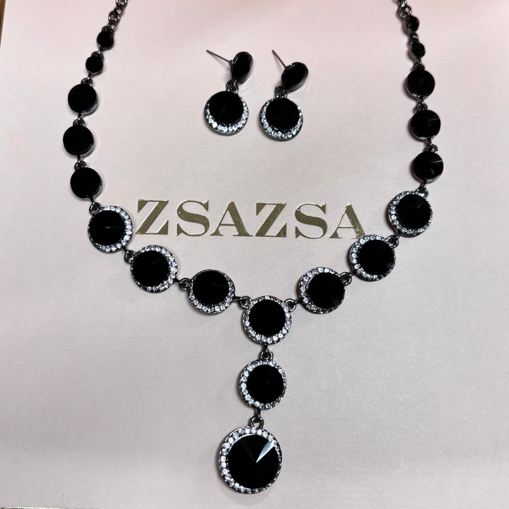 Black rhinestone silver set