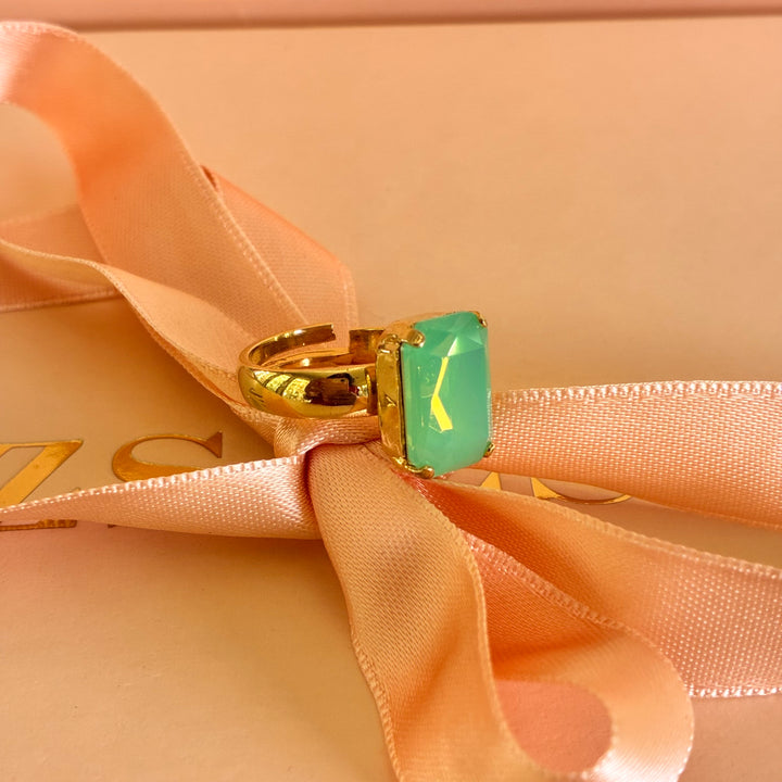 Mint rectangular Swarovski crystals ring