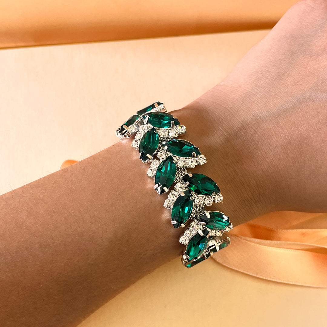 Dark green marquise preciosa crystals set