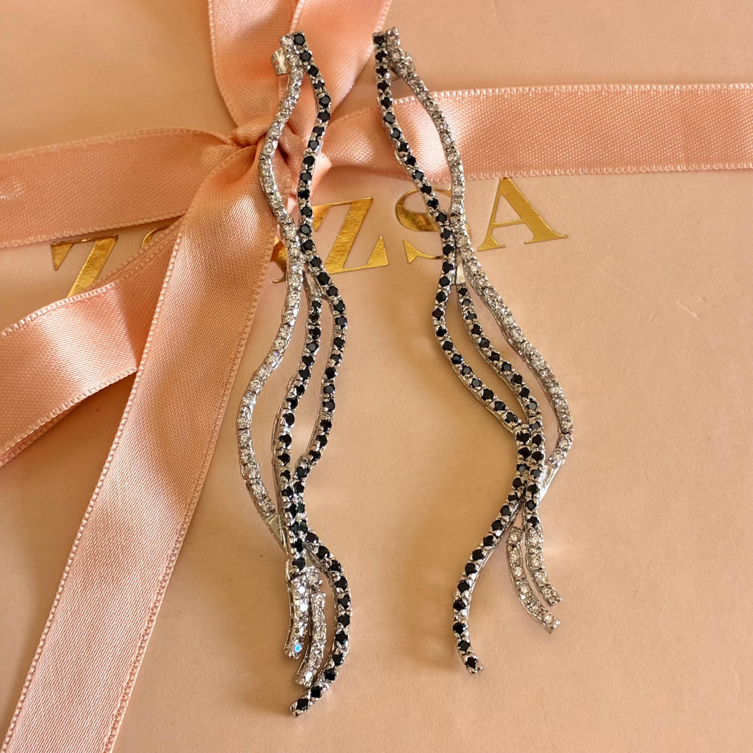 Black zircone long earrings