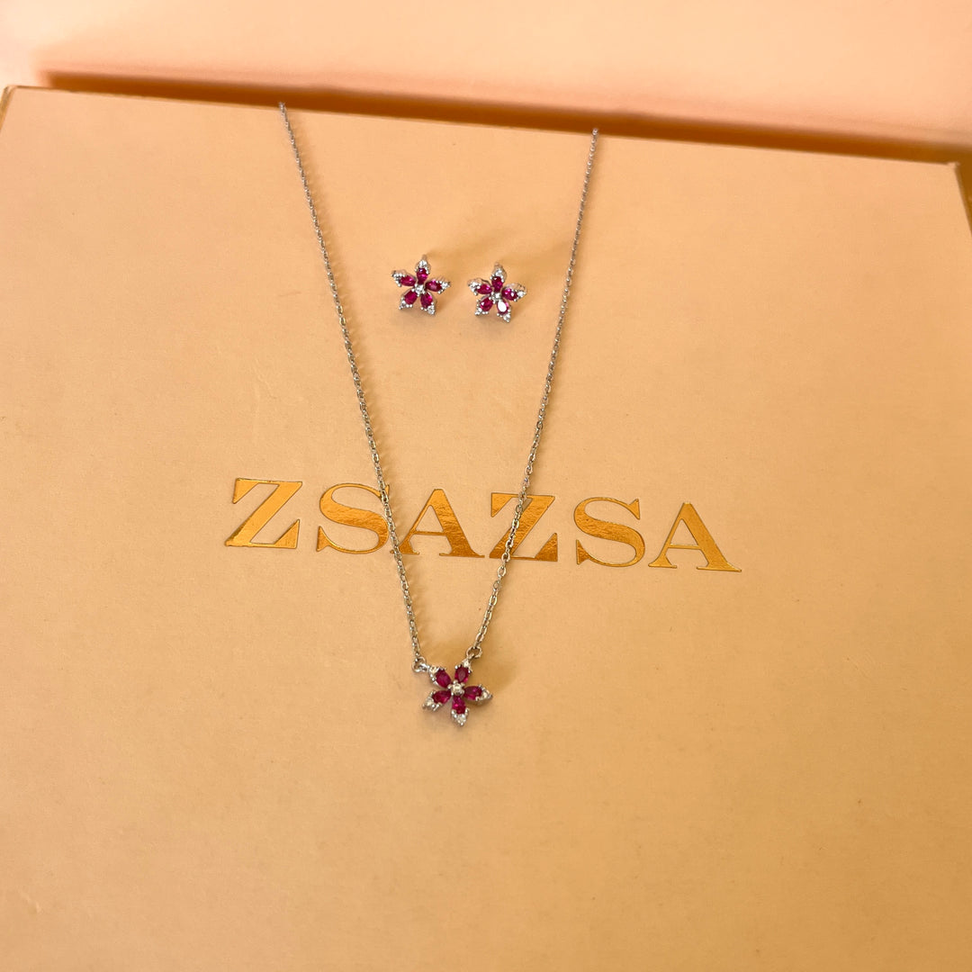 Fuchsia flower zircone set