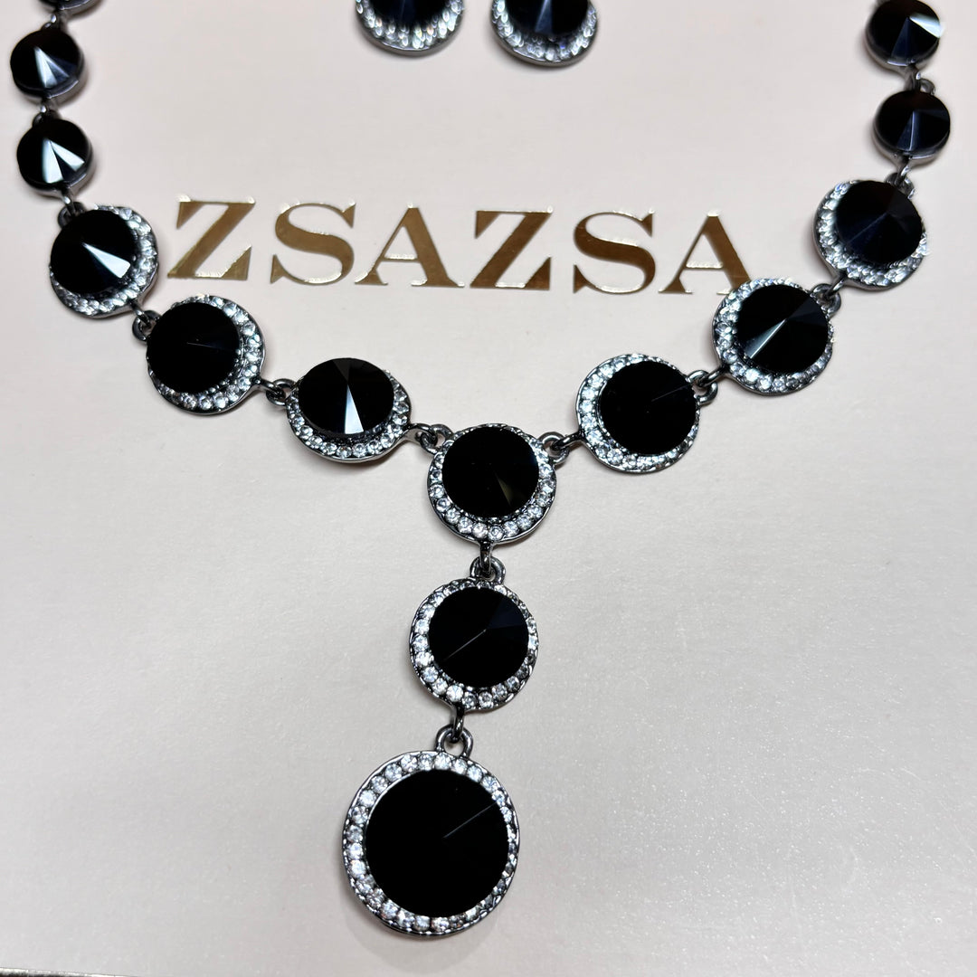 Black rhinestone silver set