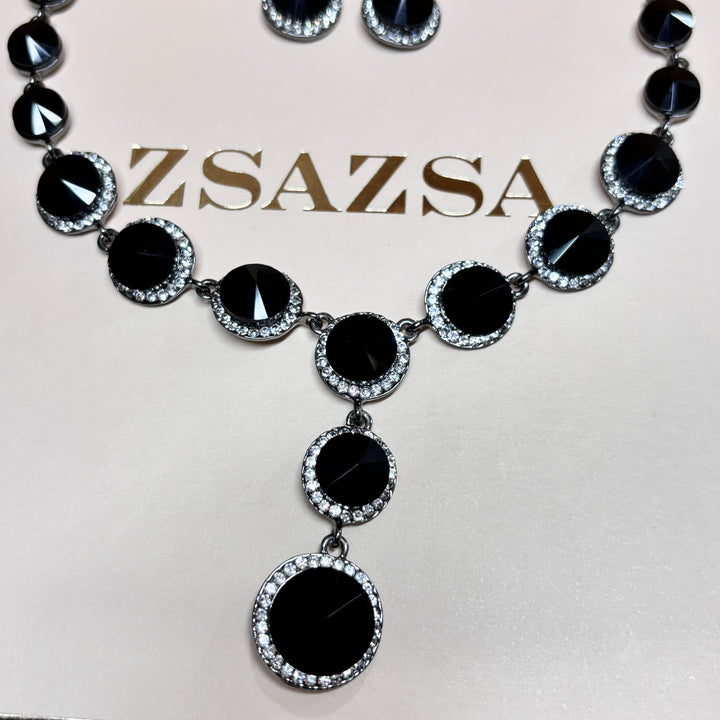 Black rhinestone silver set