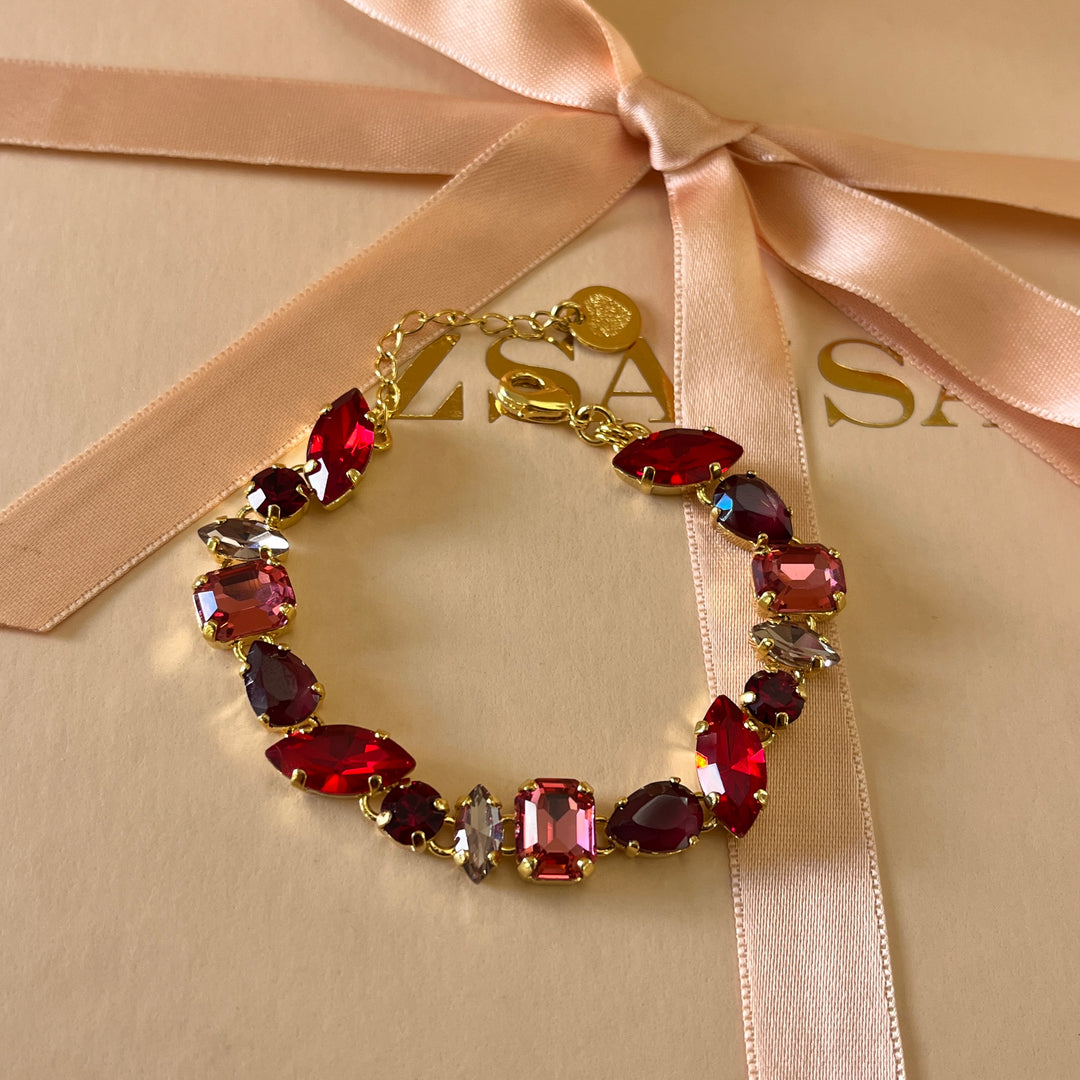 Shade of red Swarovski crystals earrings and bracelet
