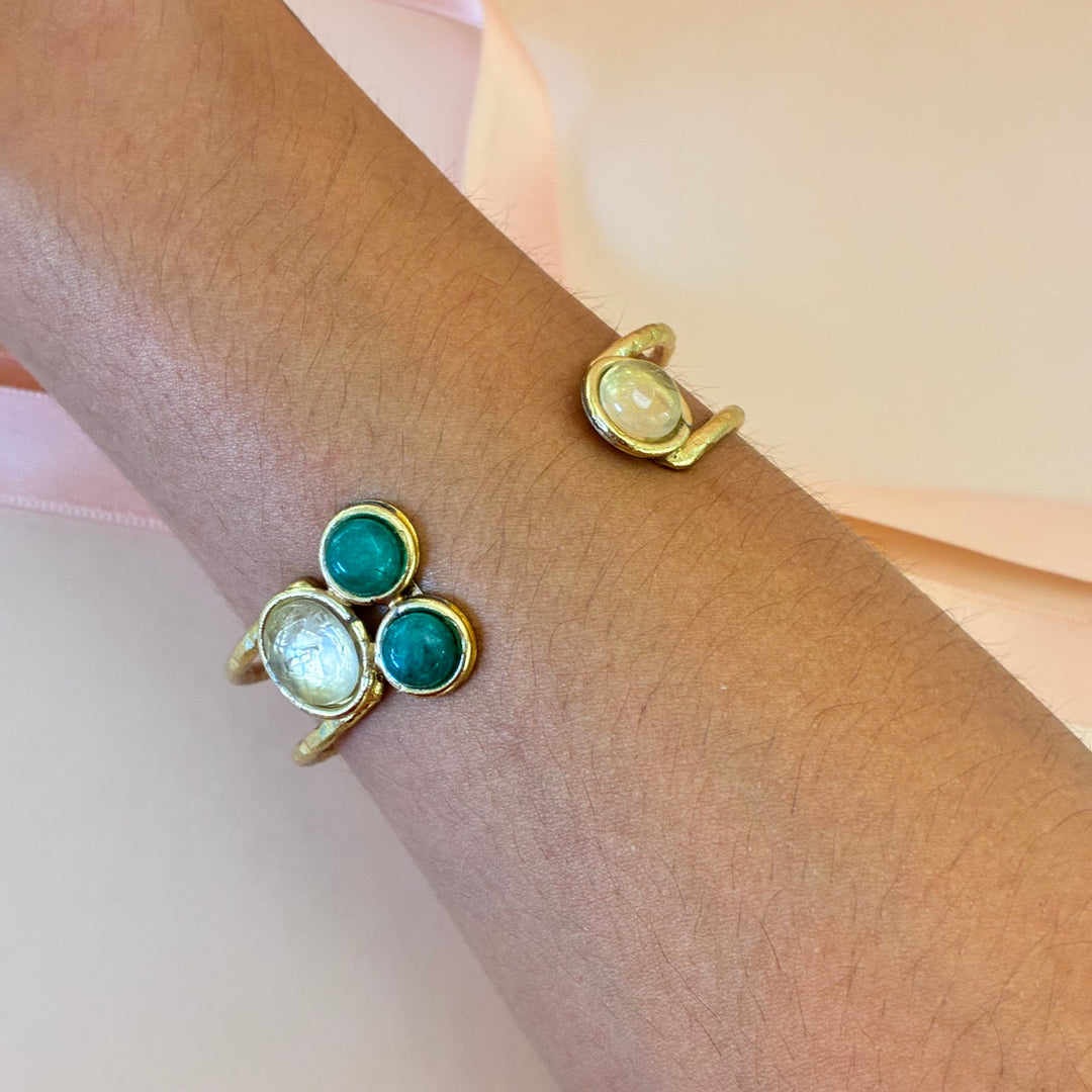 Dark green and yellow handmade gold plated set