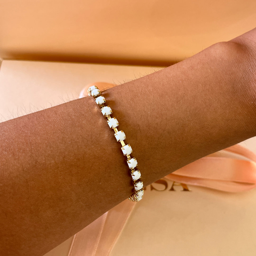 Matte white Swarovski crystals bracelet