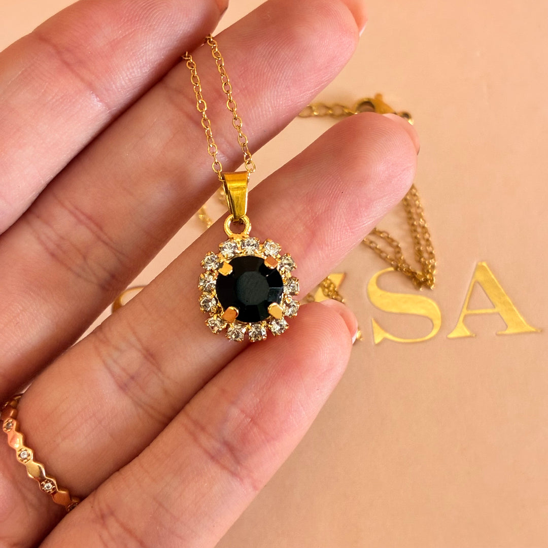 Dainty Black Preciosa crystals gold plated set