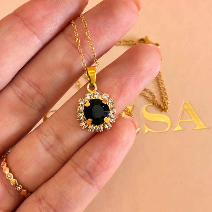 Dainty Black Preciosa crystals gold plated set