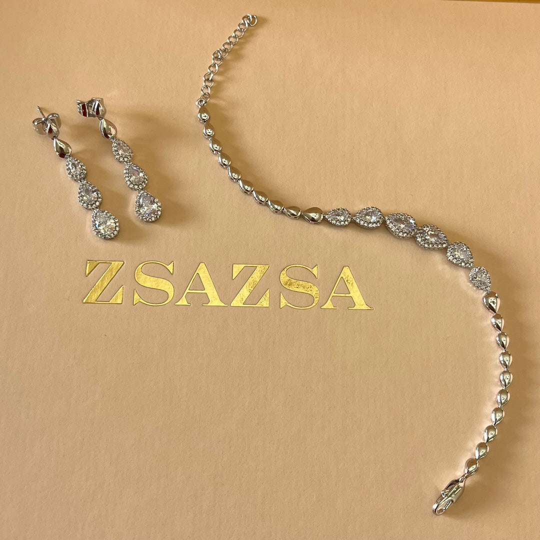 Silver zircone teardrop set