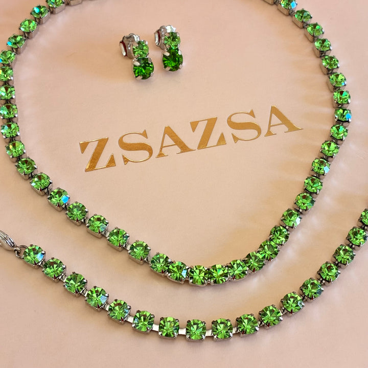 Green Preciosa crystals silver set