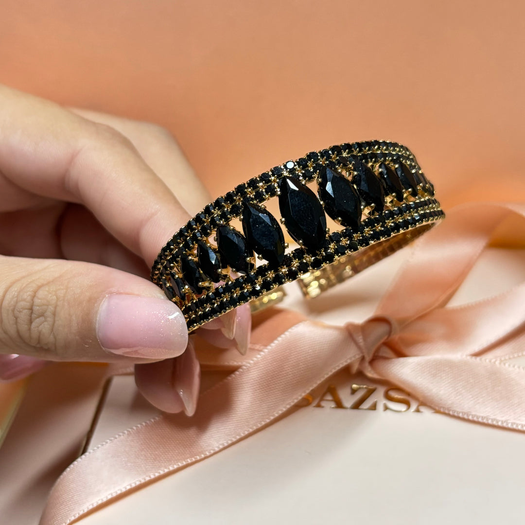 Marquise black rhinestone gold bangle
