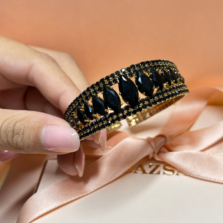 Marquise black rhinestone gold bangle