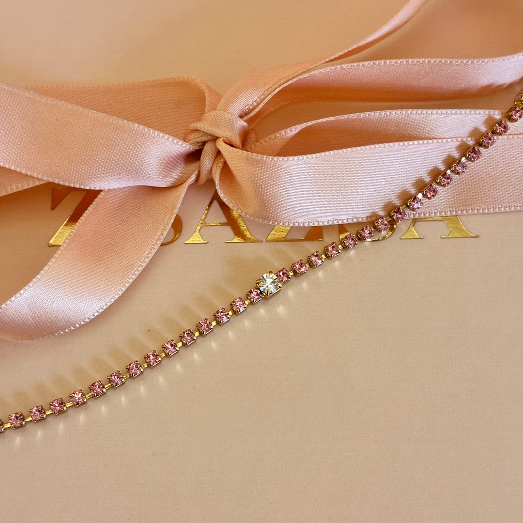 Dainty pink Swarovski crystals gold plated bracelet