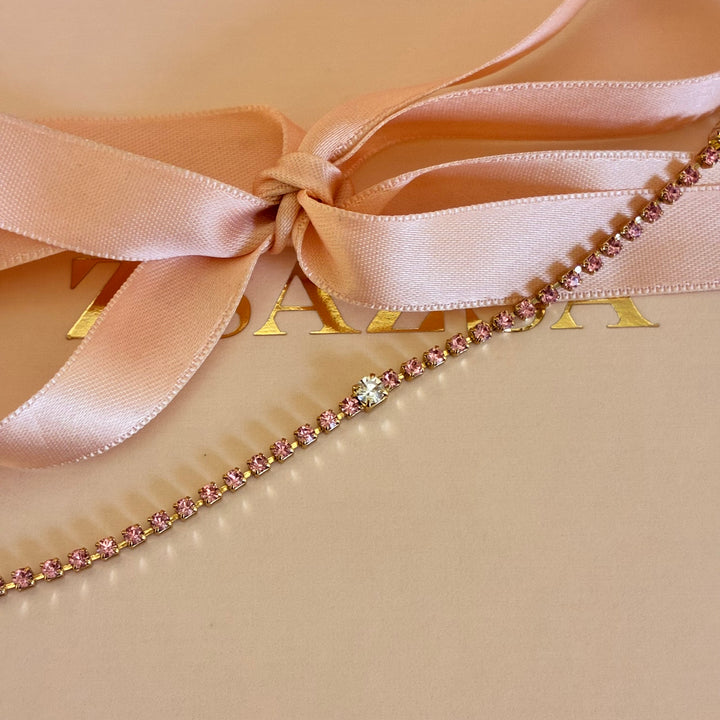 Dainty pink Swarovski crystals gold plated bracelet