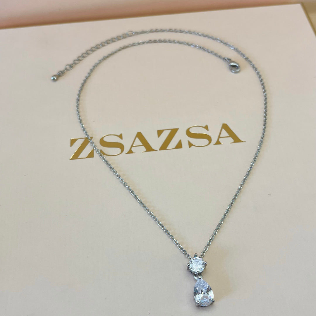 Silver zircone teardrop set