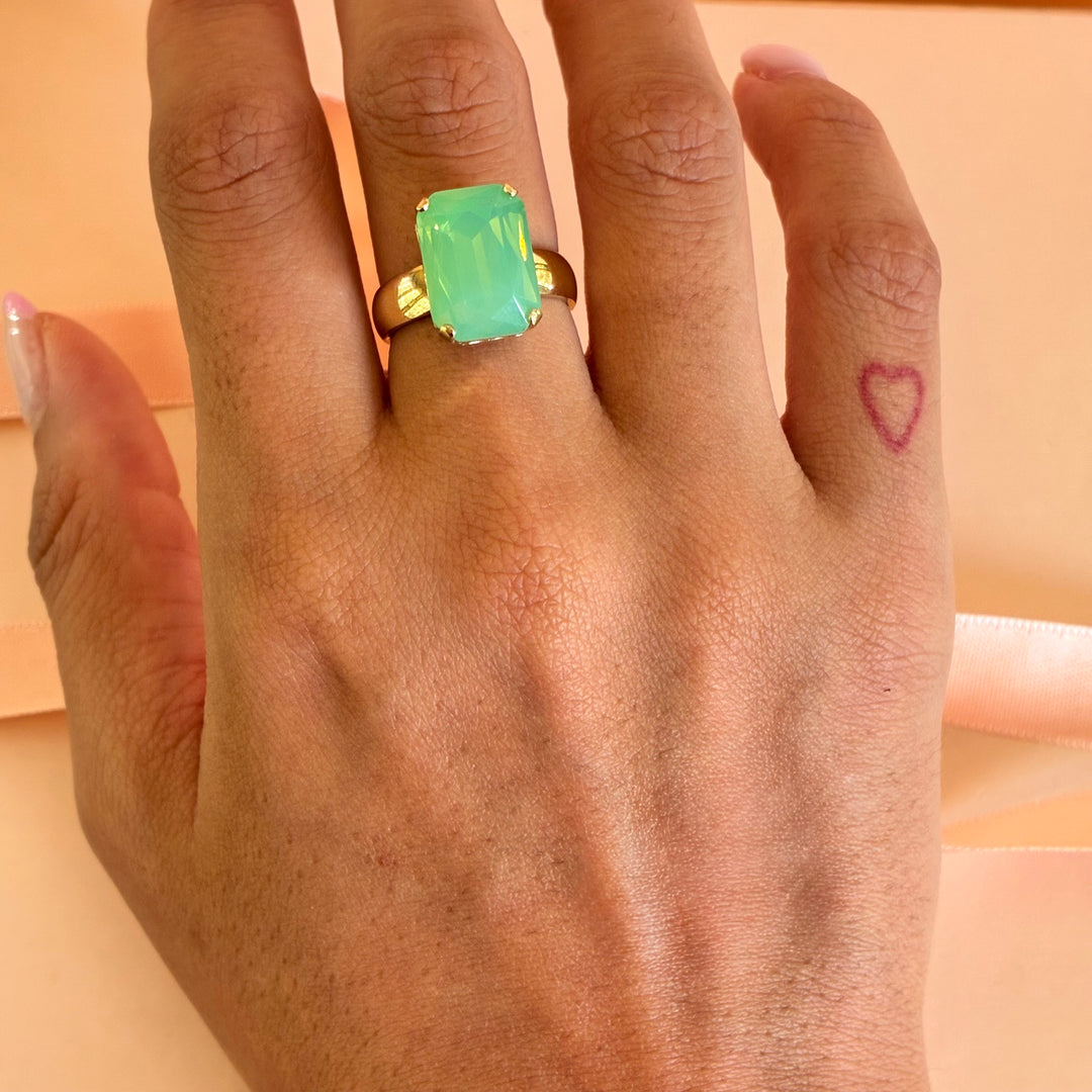 Mint rectangular Swarovski crystals ring