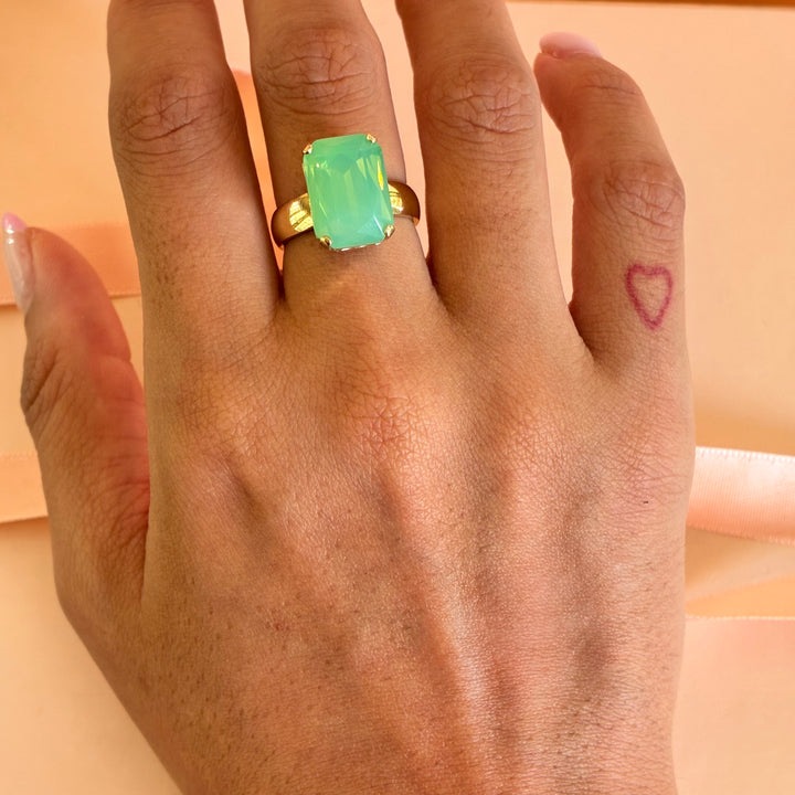 Mint rectangular Swarovski crystals ring