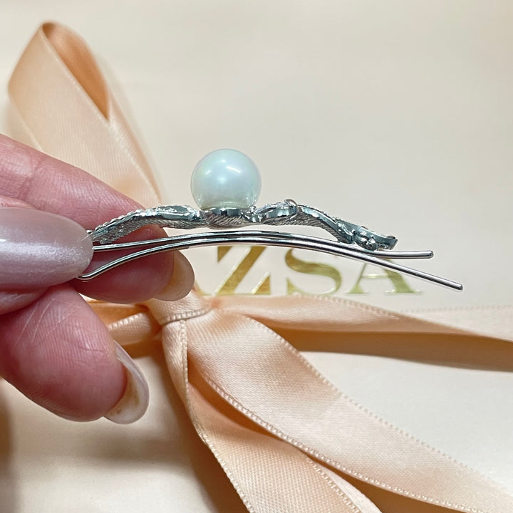 Cubic marquise and pearl hair pin